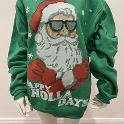Happy Holla Days Men's Green Ugly Christmas Sweat Shirt Size Small