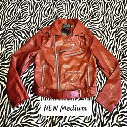 NEW Burgundy Faux Leather Moto Jacket Women small
