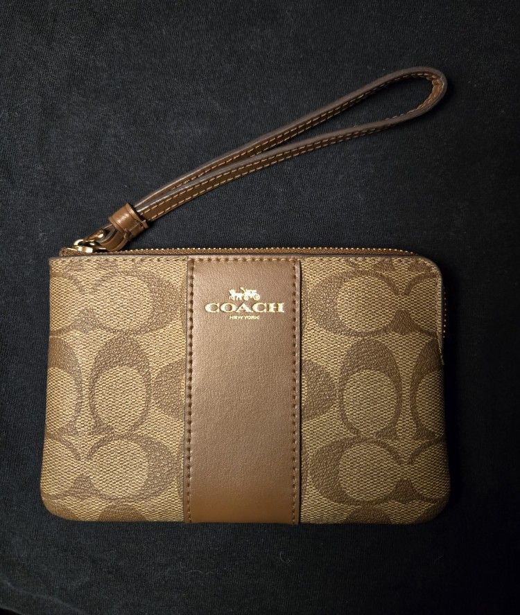 Coach Brown & Tan Wristlet Wallet