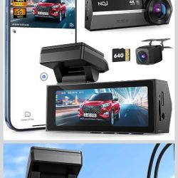Dash Cams Front and Rear, NQJ 4K+2K Dual Dash Camera for Cars w 64GB Card, 5G Wi-Fi & App, G-Sensor, 3.2” Screen, 24H Parking Mode, 170°Wide Angle,