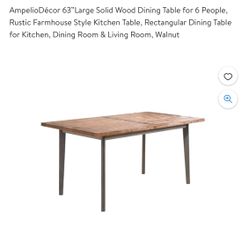 Wholesale 63”Large Solid Wood Dining Table for 6 People, Rustic Farmhouse Style Kitchen Table, Rectangular Dining Table for Kitchen, Dining Room & Liv