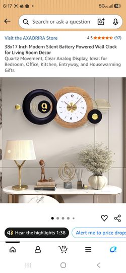 38x17 Inch Modern Silent Battery Powered Wall Clock for Living Roo