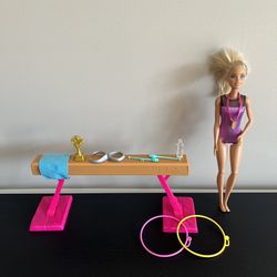 Barbie Gymnastics Careers Playset Gymnast Doll Balance Beam Spinning Clip Hoops