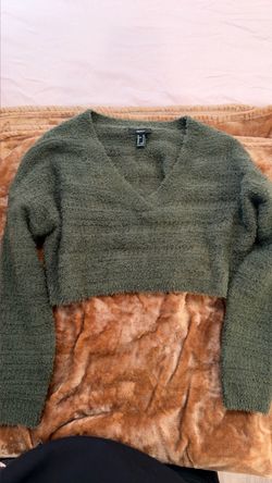 Forever 21 Green Fuzzy Crop Sweater