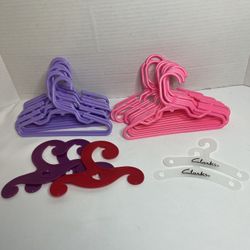 Lot Of 28 Doll Clothing Hangers 11 Purple 12 Pink 2 Winel Red 2 Clarks. Assort