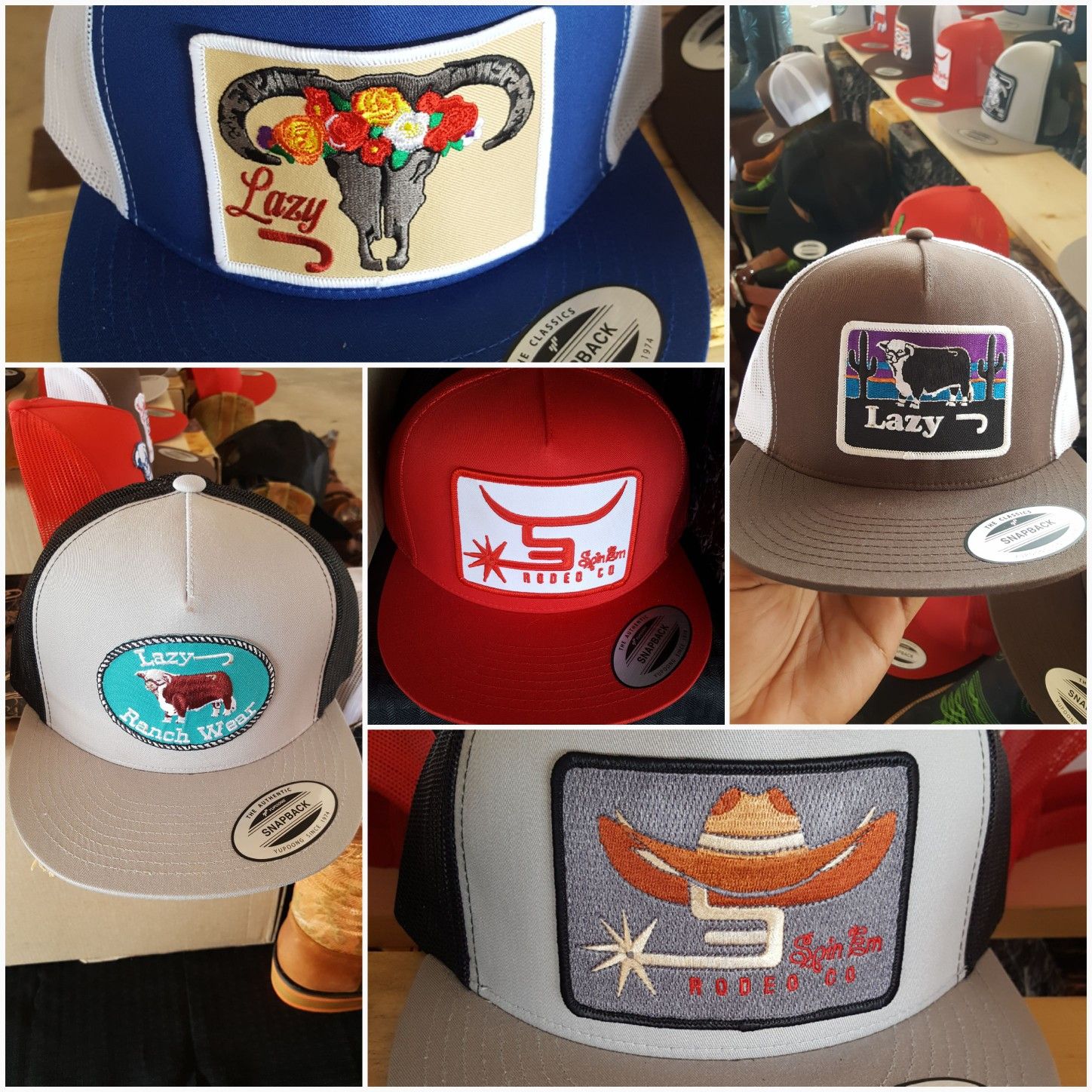 Lazy, Spin em, Western Desgings Caps. Gorras