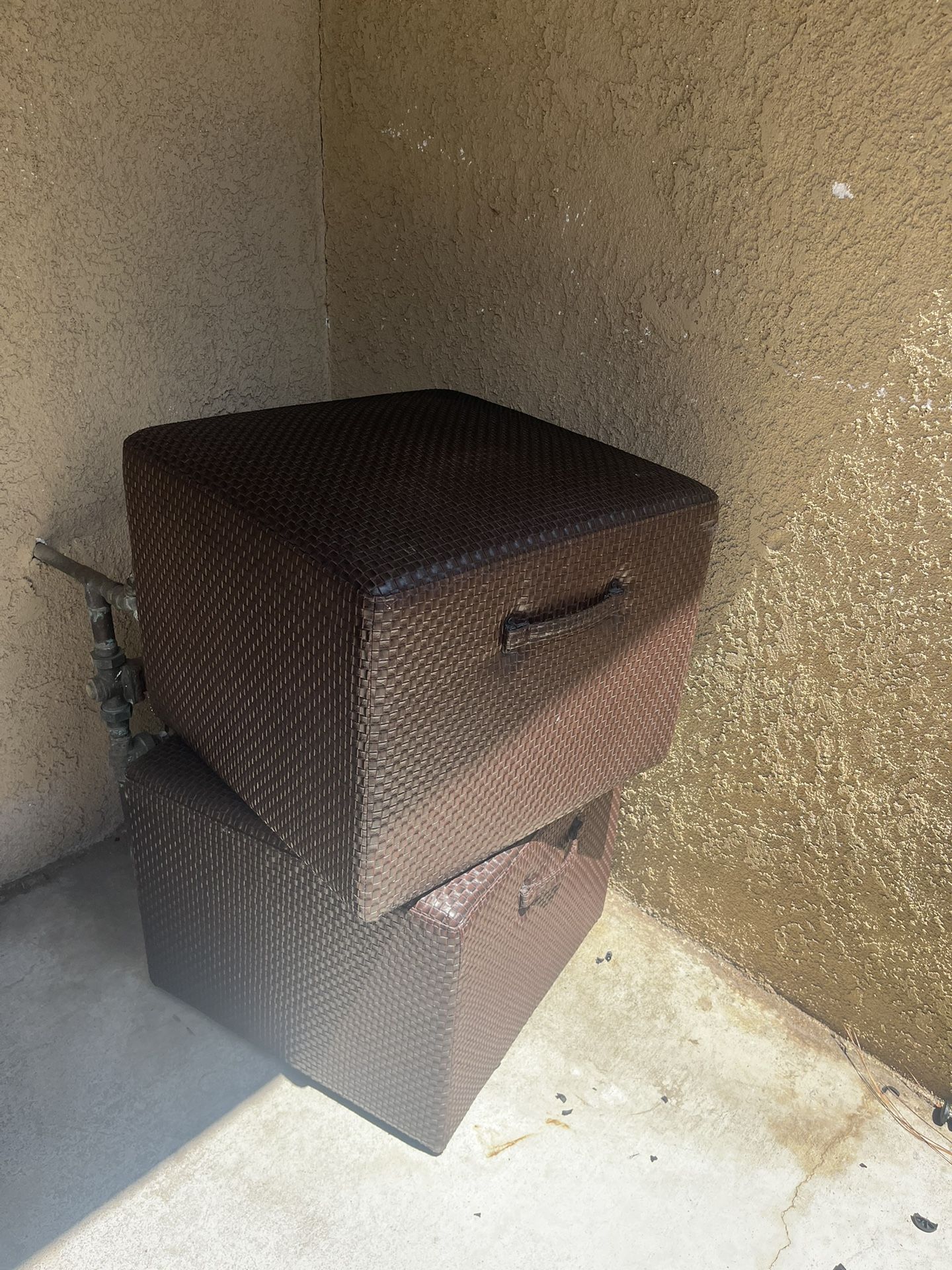 2 Brown Ottomans On Wheels