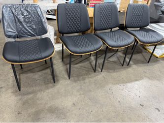 Dining Chairs Set of 6, PU Leather Armless Kitchen Chair in Modern Walnut Style, Mid Century Bentwood Side Chair with Metal Legs, Retro Accent Guest C