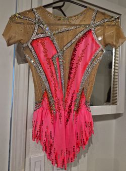 ✨ Show-Stopping Coral Pink & Nude Rhythmic Gymnastics Leotard | Levels 5–7 ✨