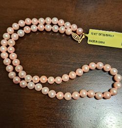 NWT Vintage Jacmel 10k Gold Pink Pearl Necklace 