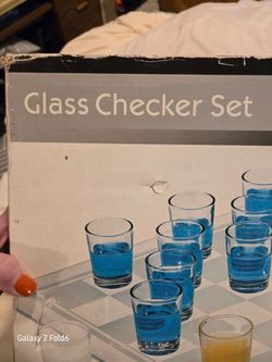Glass Shot Glass Checkers Board Game Set - Complete 27pc