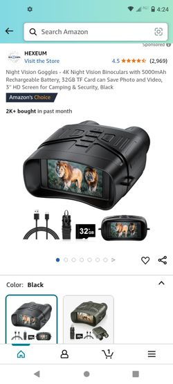 Night Vision Goggles - 4K Night Vision Binoculars with 5000mAh Rechargeable Battery, 32GB TF Card can Save Photo and Video, 3'' HD Screen for Camping 