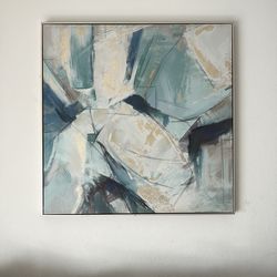 Large 39.5” x 39.5” modern Abstract Canvas Art - Teal/Navy/Gold - Oversized Statement Piece