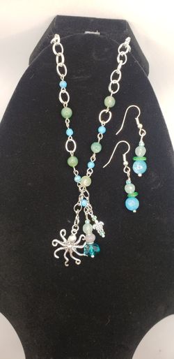 Octopus Charm Necklace With Matching Earrings