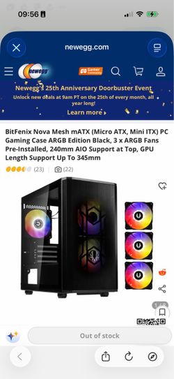 BitFenix Nova Mesh mATX (Micro ATX, Mini ITX) PC Gaming Case ARGB Edition Black, 3 x ARGB Fans Pre-Installed, 240mm AIO Support at Top, GPU Length Sup