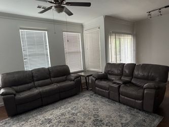 Gray Leather Reclining Sofa Set