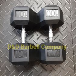 NEW 100lb Rubber Hex Dumbbells. Other Sizes Available. Weights Kettlebells Gym Equipment in Stock!