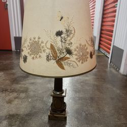 Vintage Wooden Table Lamp With Beautiful Lampshade 