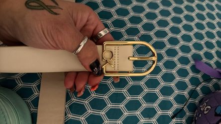 Cream Leather Belt with Gold Buckle