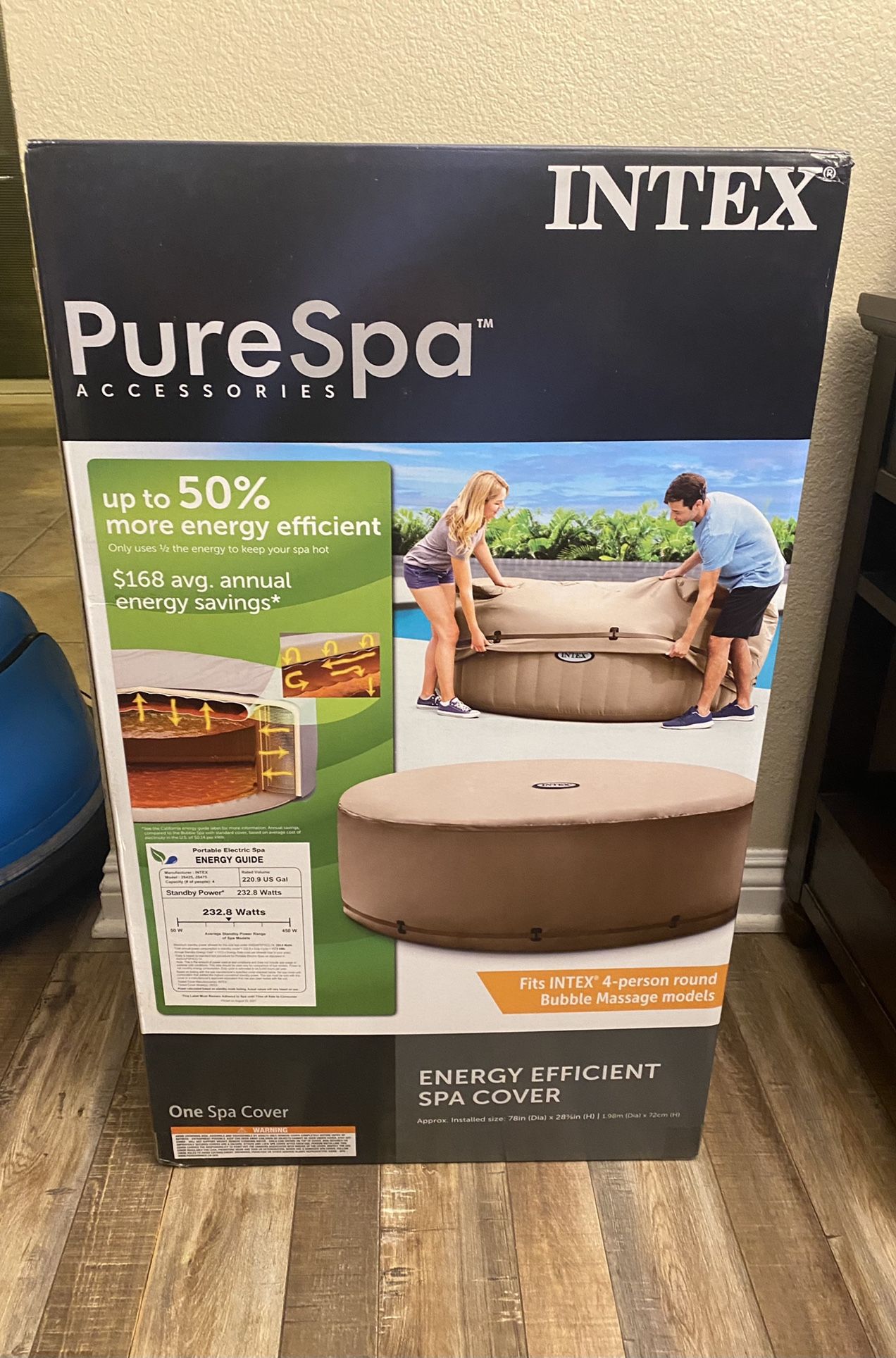 (ONLY THE TOP COVER) Intex PureSpa Energy Efficient 6.5-Feet Outdoor Hot Tub Cover for 4-Person Round Spas