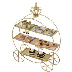 3 Tier Cupcake Stand, Crown Carriage Shaped Tiered Serving Tray Dessert Tower Display Stand, Cup Cake Holder for Tea Party, Birthday, Wedding, Shower 