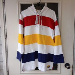 Jones New York Sport Womens L VTG Rugby Stripe Hoodie Pullover Color Block Yacht