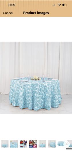 Light Blue Grandiose Rosette Round Table Cover