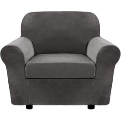 Velvet Chair Slipcover Cover Grey