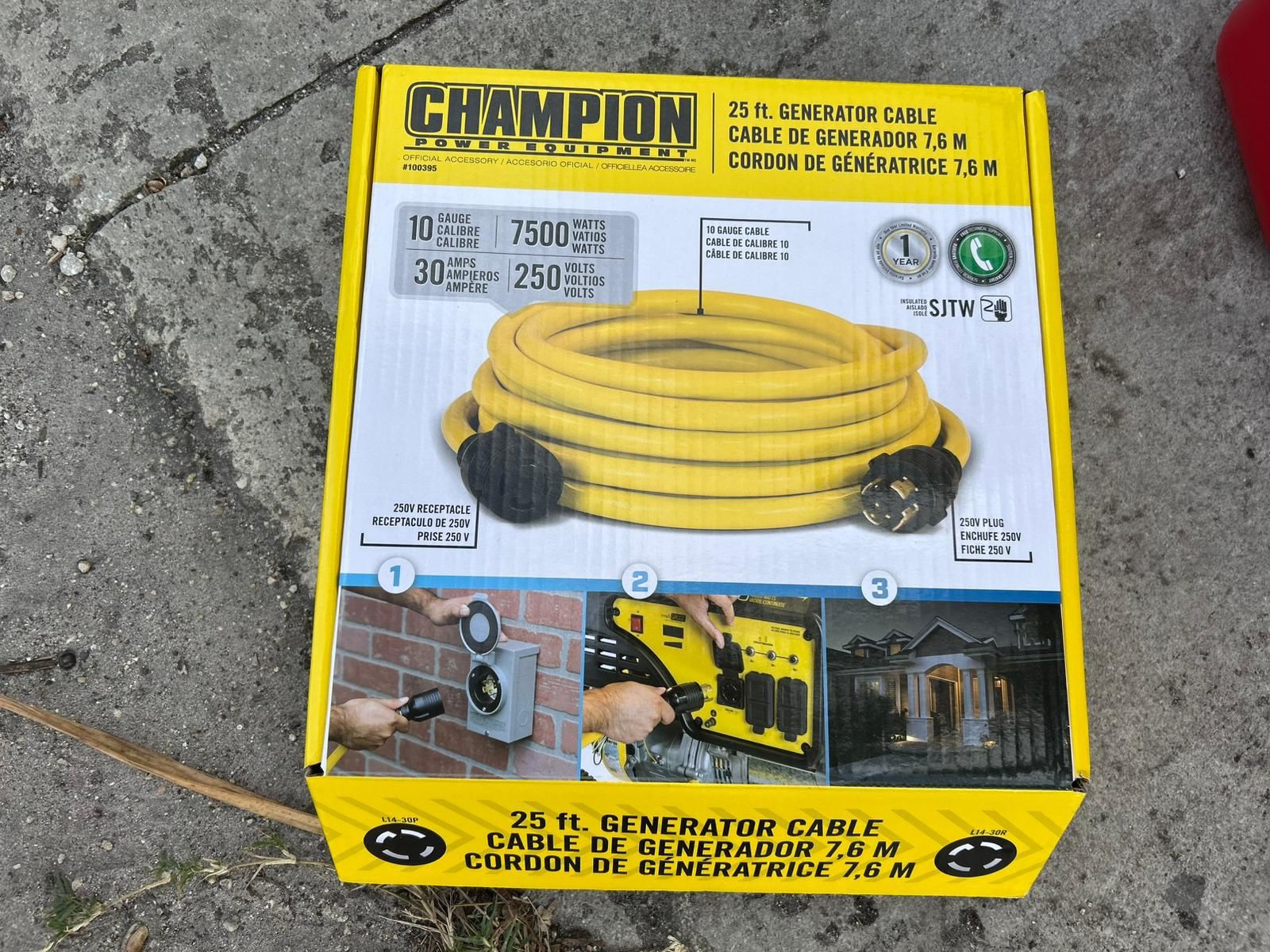 FOR SALE: “CHAMPION” 25FT GENERATOR CABLE – 30A / 250V – LIKE NEW – $50 FIRM (MIAMI)