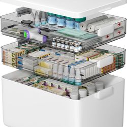 CTIME 3-Tier Medicine Organizer - Portable Medicine Cabinet with Leather Handle, Empty First Aid Kit for Home