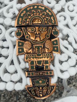 Tumi Copper Incas God wall decoration with turquoise