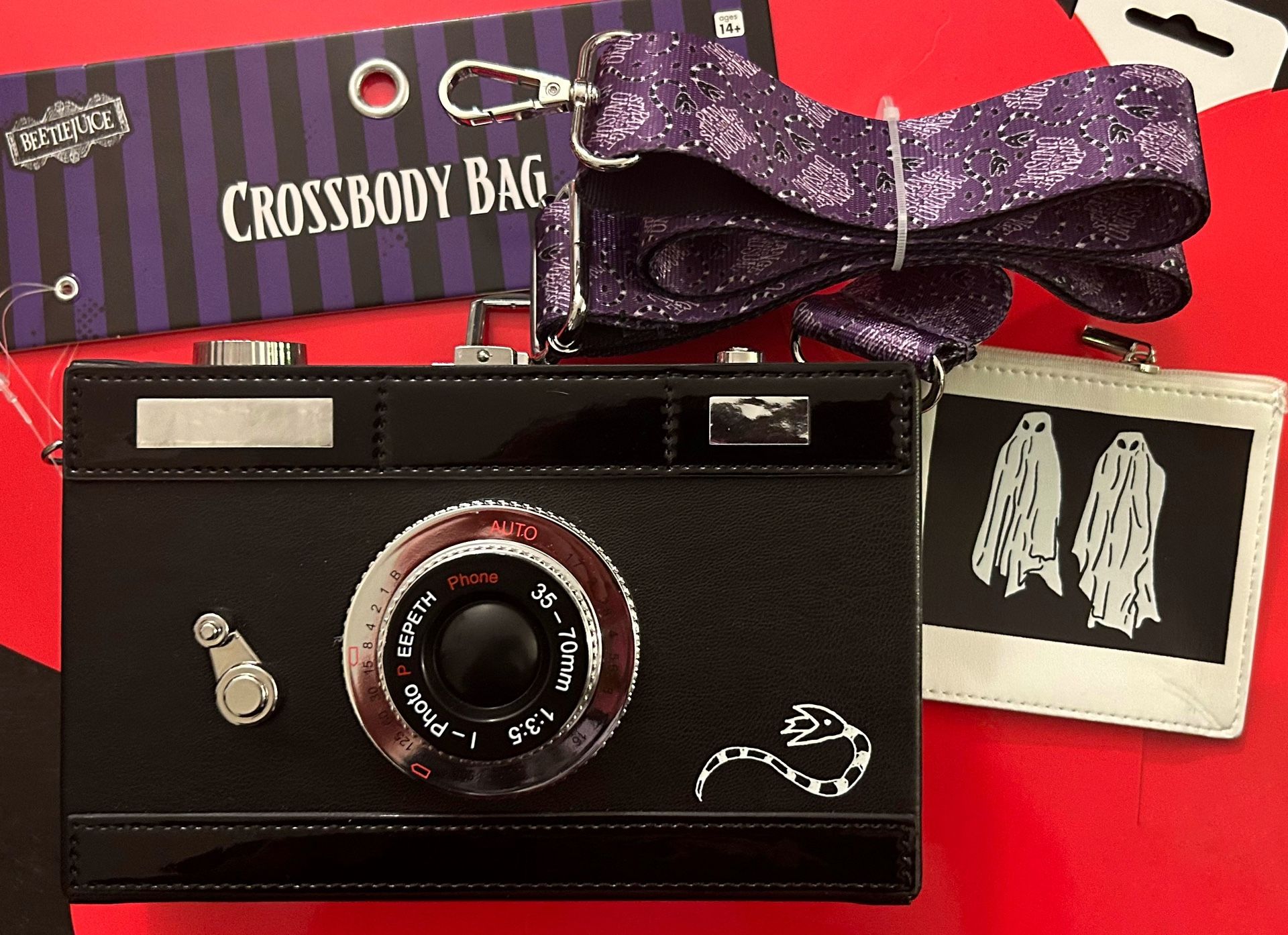 Beetlejuice Crossbody Bag Lydia Deetz Camera Purse Burton Halloween 7.25”x4.5”