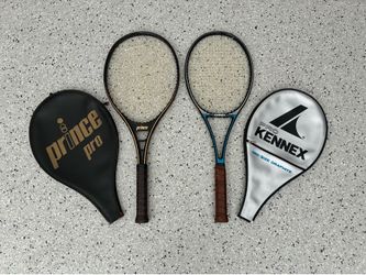 2 Vintage Tennis Racket Racquet. PRINCE PRO / KENNEX PRO. Head Covers. Pre Owned