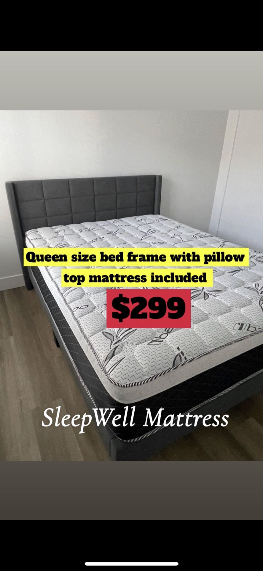 Queen Size Bed Frame With Pillow Top Mattress Included