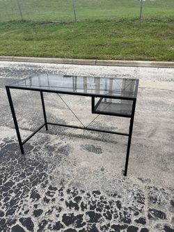Black Metal and Glass Desk with Shelf