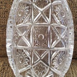 Beautiful Cut Glass Oval Dish Vintage 