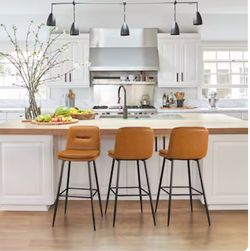 LUE BONA Whiskey Brown 30.0-in H Bar height Upholstered Metal Bar Stool 3 -Pack