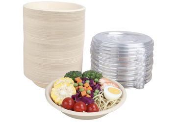 22 oz Round Disposable salad bowls with lids, Sugarcane Fiber 50 Pack