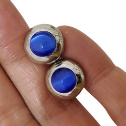 New French Cufflinks Cat's Eye Blue