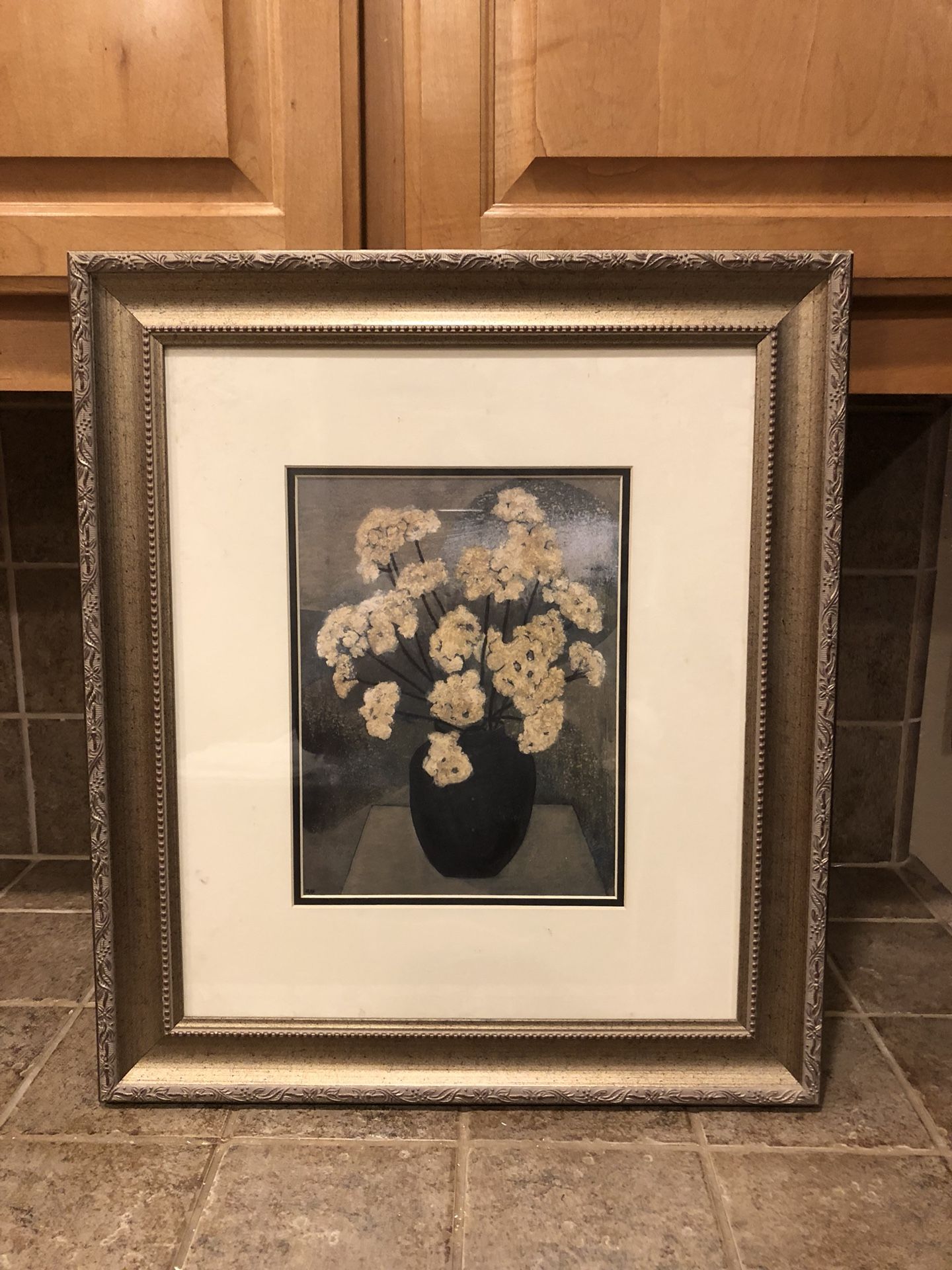 Framed art, beige flowers artwork