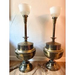 Pair of Vintage Brass Lamps by Rembrandt Natural Aged Patina MCM Style Retro