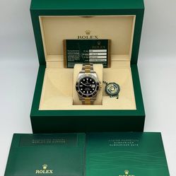2014 Rolex Submariner Date 40mm 116613LN 18k yellow gold & stainless steel oyster bracelet ceramic bezel black dial two tone watch box card booklets F