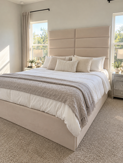 Luxury Upholstered Bed Frame + Mattress | Oversized Panel Headboard