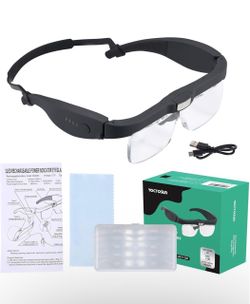 Magnifying Glass with Light, 0.75X-4.0X Magnifier Headset Rechargeable 3 LED Lights,Detachable 5 Lenses, Hands Free Head Magnify Glasses for Close Wor