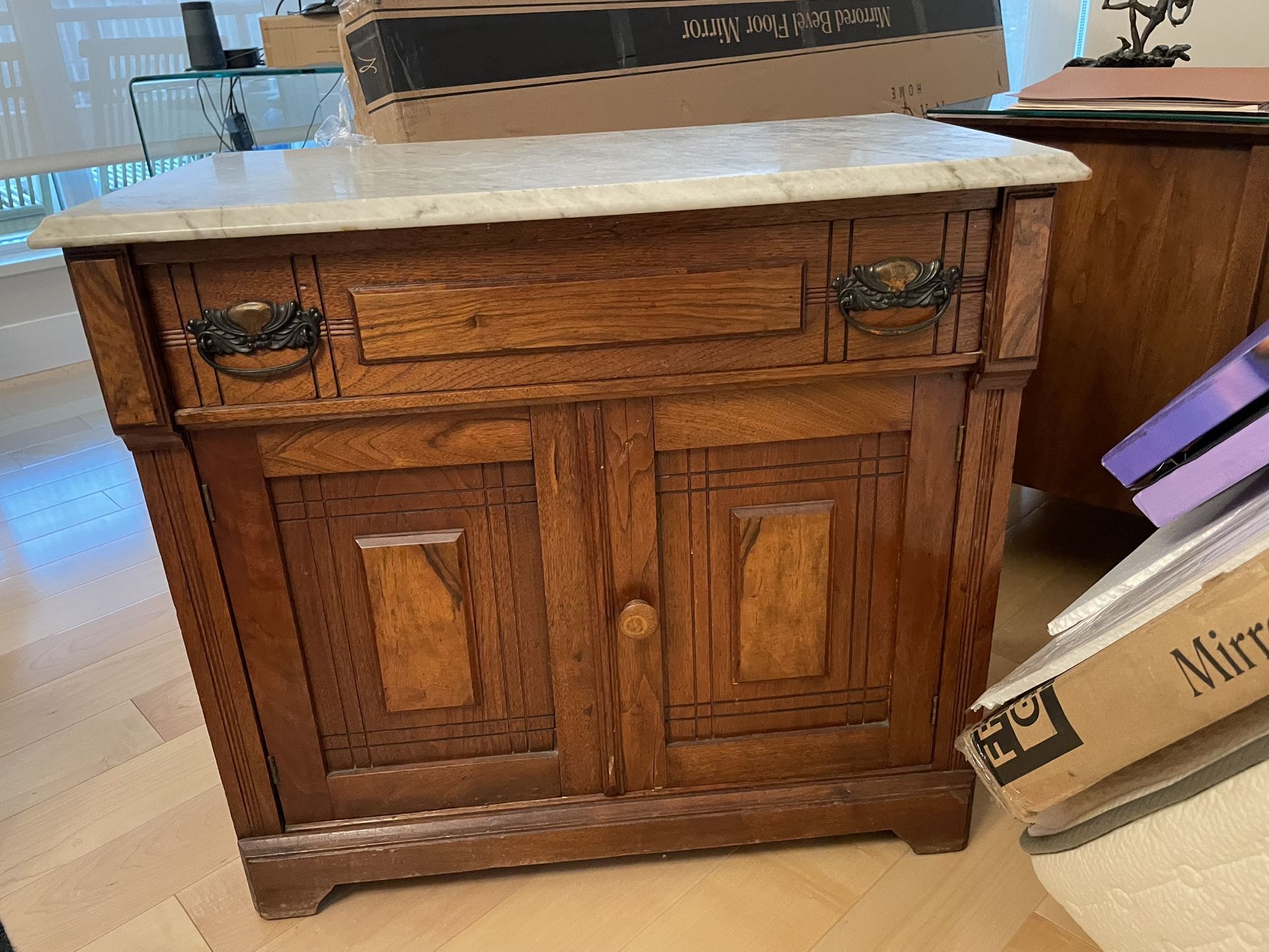Marble & Wood Cabinet, Hutch, Table, Nightstand, End Table, Console, Cabinet, Credenza