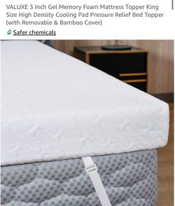 VALUXE 3 Inch Gel Memory Foam Mattress Topper King Size High Density Cooling Pad Pressure Relief Bed Topper (with Removable & Bamboo Cover)