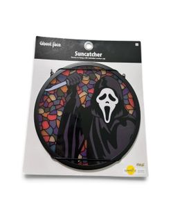 New Spirit Halloween Ghost Face Suncatcher, stained glass style horror decor.