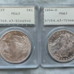 CERTIFIED PEACE AND MORGAN SILVER DOLLAR 