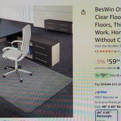 New! Office Chair Mat For Carpet 48" x 60"