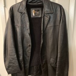Leather jacket with zipper lining.